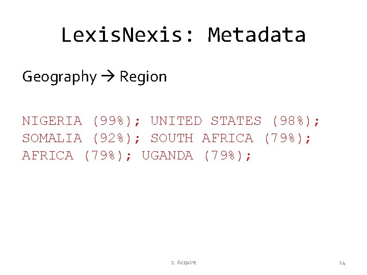 Lexis. Nexis: Metadata Geography Region NIGERIA (99%); UNITED STATES (98%); SOMALIA (92%); SOUTH AFRICA