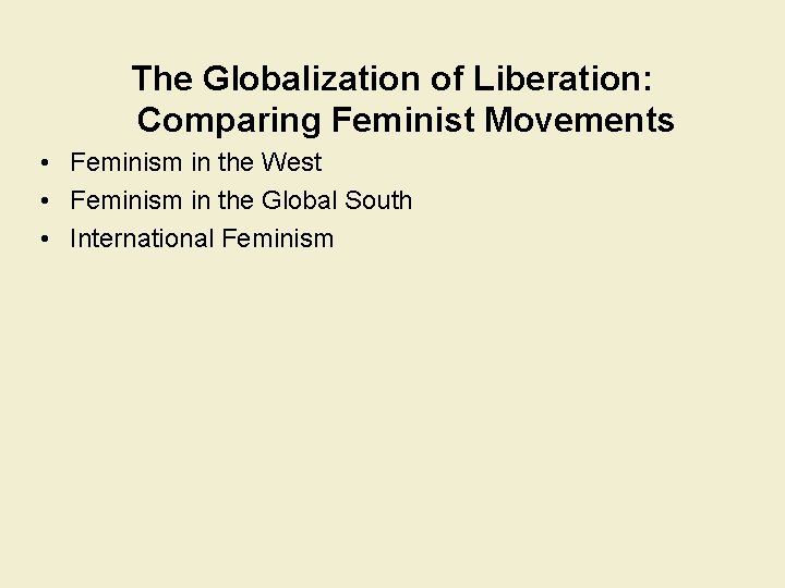 The Globalization of Liberation: Comparing Feminist Movements • Feminism in the West • Feminism