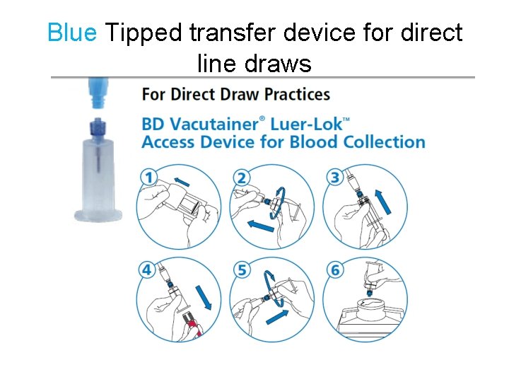Blue Tipped transfer device for direct line draws Blue Tipped transfer device for direct line draws
