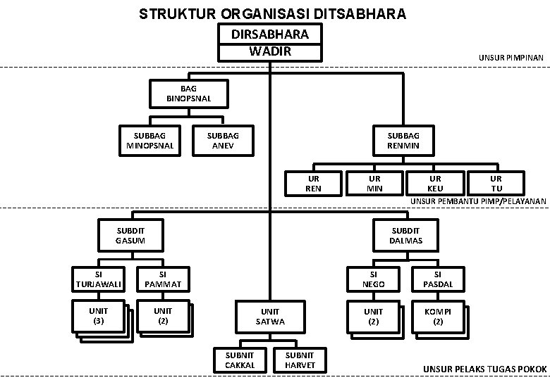 STRUKTUR ORGANISASI DITSABHARA DIRSABHARA WADIR UNSUR PIMPINAN BAG BINOPSNAL SUBBAG MINOPSNAL SUBBAG ANEV SUBBAG