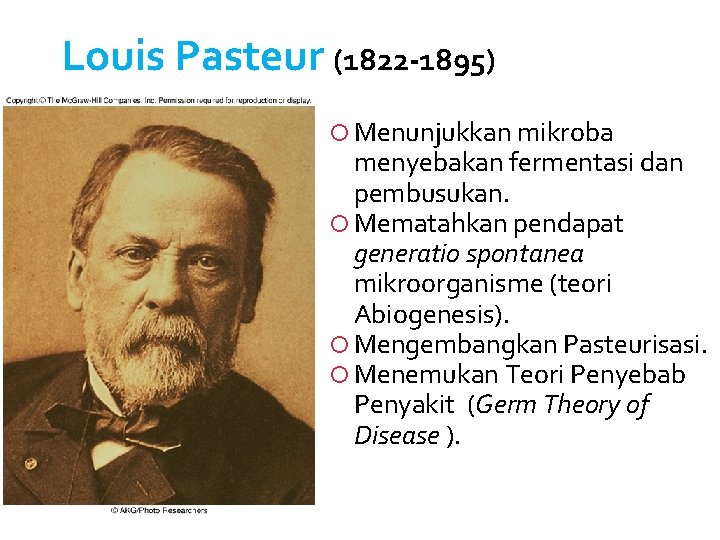 Louis Pasteur (1822 -1895) Menunjukkan mikroba Insert figure 1. 11 menyebakan fermentasi dan pembusukan.