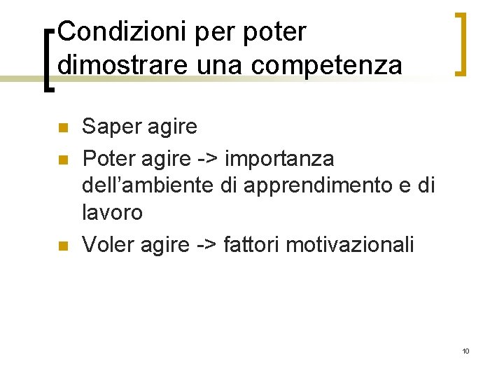 Condizioni per poter dimostrare una competenza n n n Saper agire Poter agire ->
