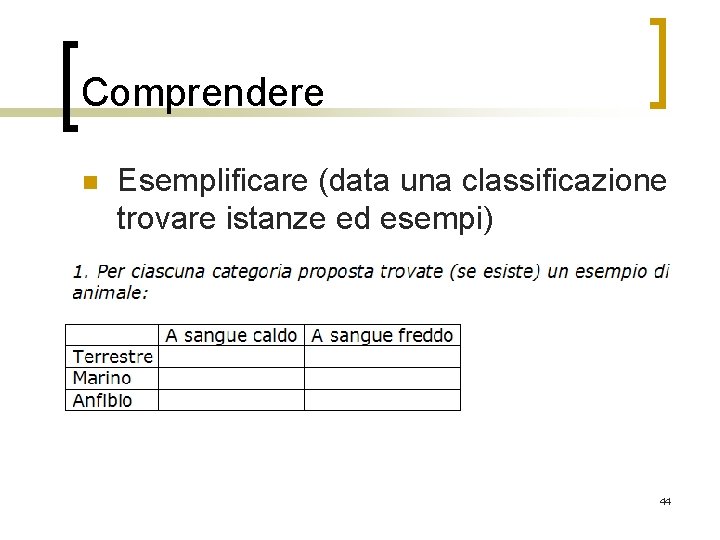 Comprendere n Esemplificare (data una classificazione trovare istanze ed esempi) 44 