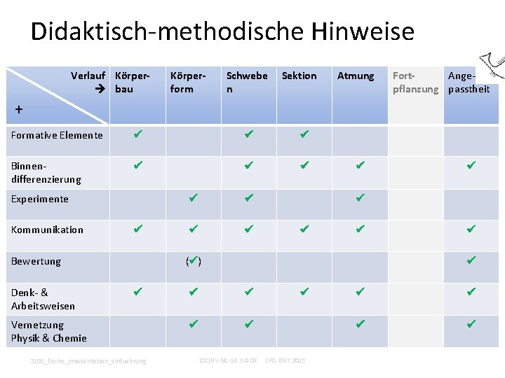 Didaktisch-methodische Hinweise Verlauf Körper bau Körperform Schwebe n Sektion Atmung Fort. Angepflanzung passtheit +