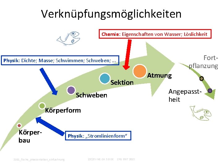 Verknüpfungsmöglichkeiten Chemie: Eigenschaften von Wasser; Löslichkeit Fortpflanzung Physik: Dichte; Masse; Schwimmen; Schweben; . .