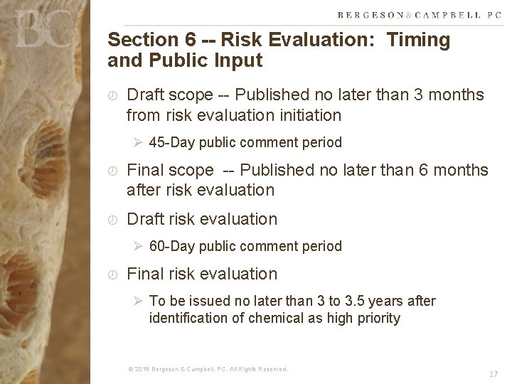 Section 6 -- Risk Evaluation: Timing and Public Input Draft scope -- Published no