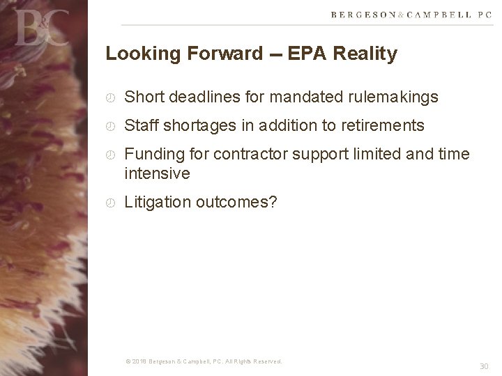 Looking Forward -- EPA Reality Short deadlines for mandated rulemakings Staff shortages in addition