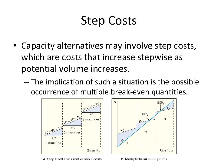 Step Costs • Capacity alternatives may involve step costs, which are costs that increase