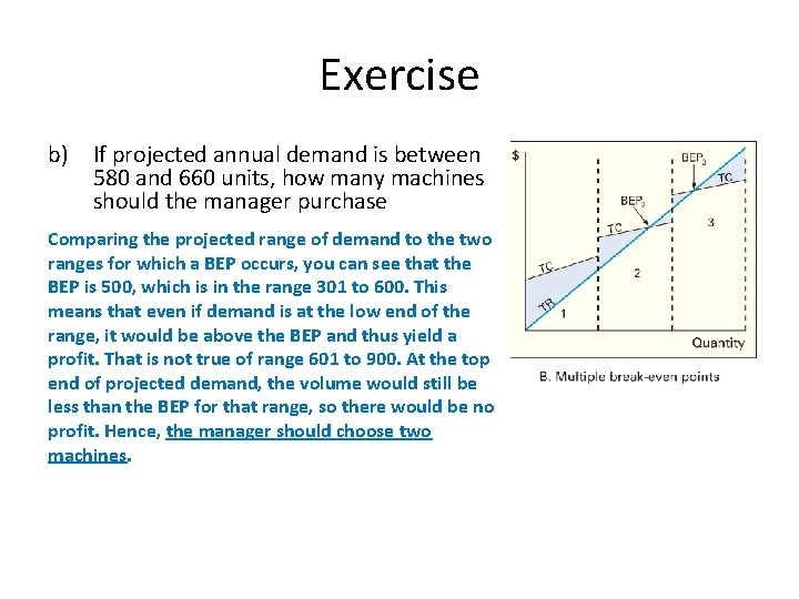 Exercise b) If projected annual demand is between 580 and 660 units, how many