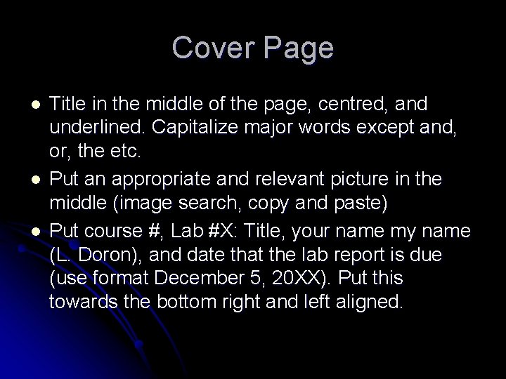 Cover Page l l l Title in the middle of the page, centred, and