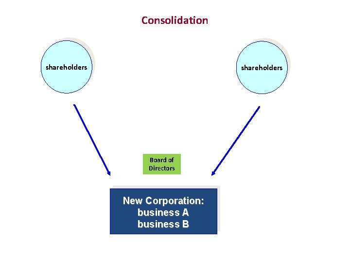 Consolidation shareholders Board of Directors New Corporation: business A business B 