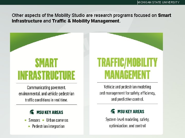 MICHIGAN STATE UNIVERSITY Other aspects of the Mobility Studio are research programs focused on