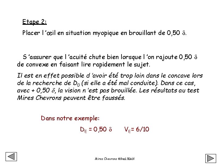 Etape 2: Placer l ’œil en situation myopique en brouillant de 0, 50 .