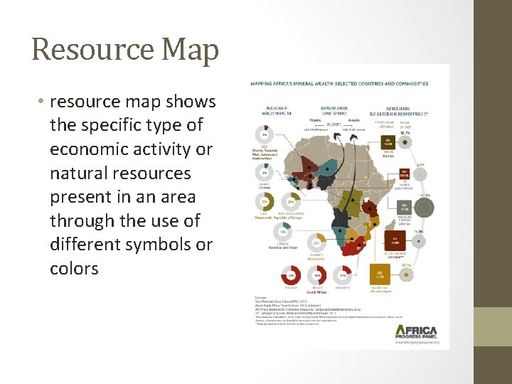 Resource Map • resource map shows the specific type of economic activity or natural