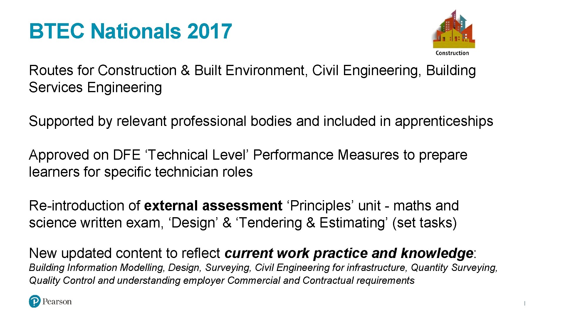 BTEC Nationals 2017 Routes for Construction & Built Environment, Civil Engineering, Building Services Engineering