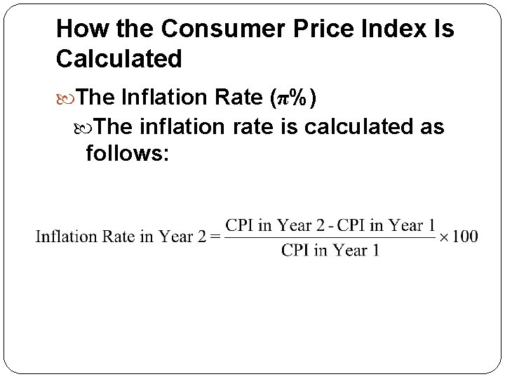 How the Consumer Price Index Is Calculated The Inflation Rate (π%) The inflation rate