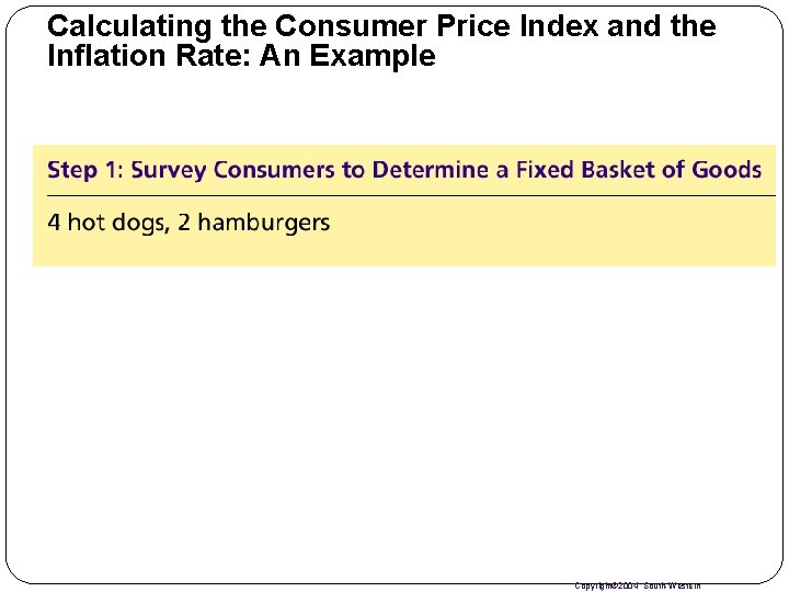 Calculating the Consumer Price Index and the Inflation Rate: An Example Copyright© 2004 South-Western
