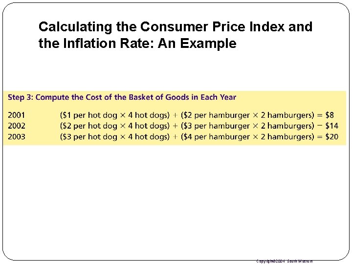 Calculating the Consumer Price Index and the Inflation Rate: An Example Copyright© 2004 South-Western