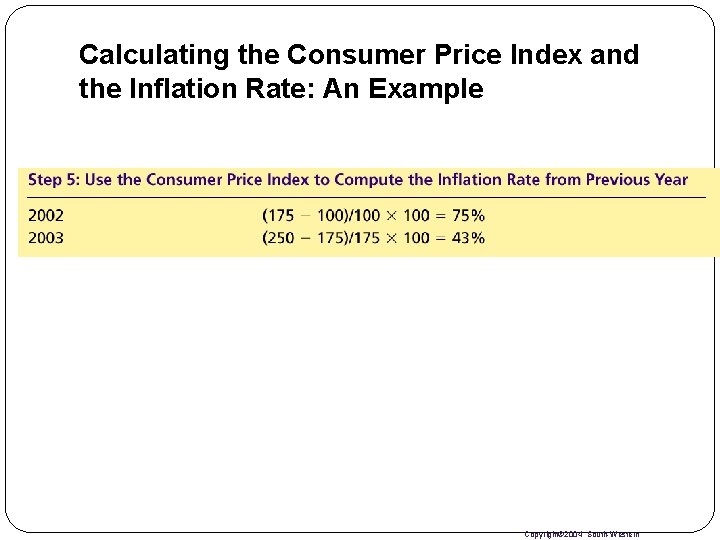 Calculating the Consumer Price Index and the Inflation Rate: An Example Copyright© 2004 South-Western