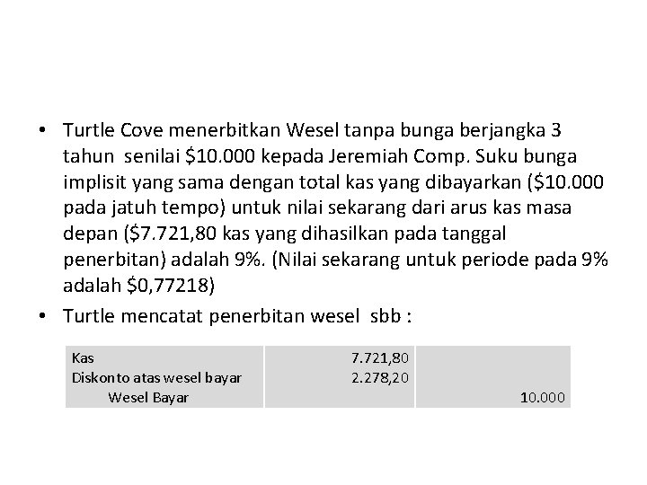  • Turtle Cove menerbitkan Wesel tanpa bunga berjangka 3 tahun senilai $10. 000