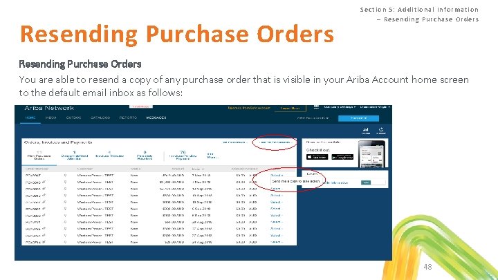 Resending Purchase Orders Se ction 5 : Additiona l Info rmation – Resendin g