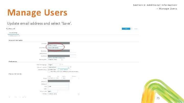 Manage Users Se ction 5 : Additiona l Info rmation – Mana ge Users