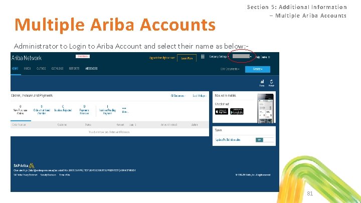 Multiple Ariba Accounts Section 5: Additional Information – Multiple Ariba Accounts Administrator to Login