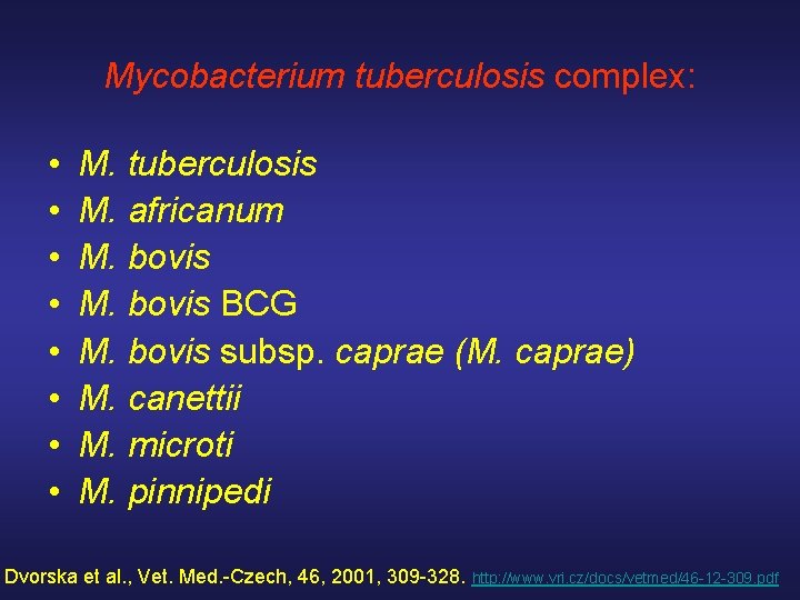 Mycobacterium tuberculosis complex: • • M. tuberculosis M. africanum M. bovis BCG M. bovis Mycobacterium tuberculosis complex: • • M. tuberculosis M. africanum M. bovis BCG M. bovis
