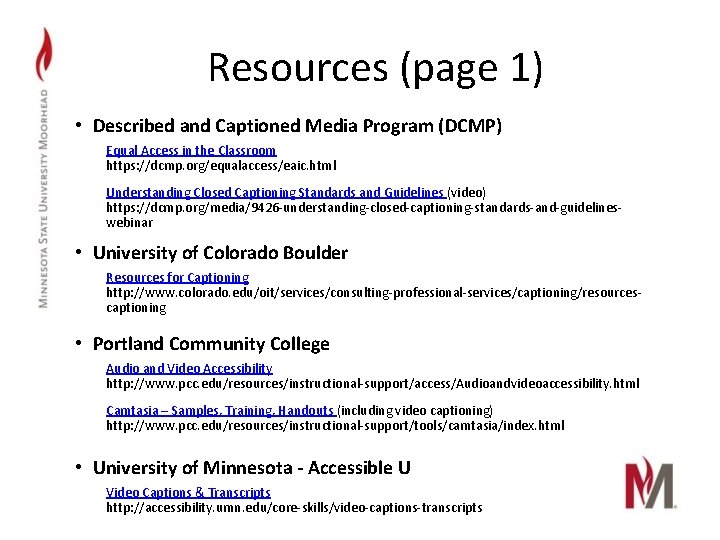 Resources (page 1) • Described and Captioned Media Program (DCMP) Equal Access in the