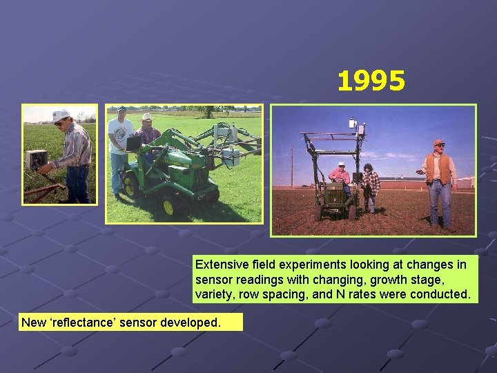 1995 Extensive field experiments looking at changes in sensor readings with changing, growth stage,