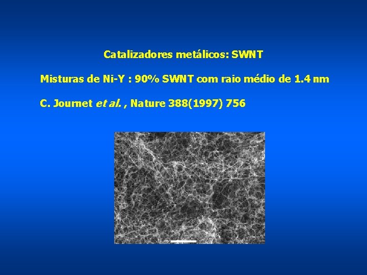 Catalizadores metálicos: SWNT Misturas de Ni-Y : 90% SWNT com raio médio de 1.