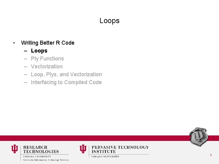 Loops • Writing Better R Code – Loops – Ply Functions – Vectorization –