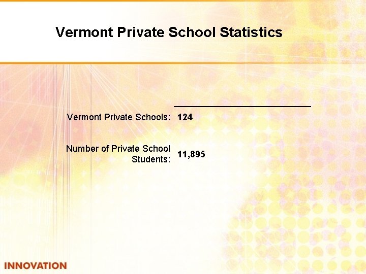 Vermont Private School Statistics Vermont Private Schools: 124 Number of Private School 11, 895