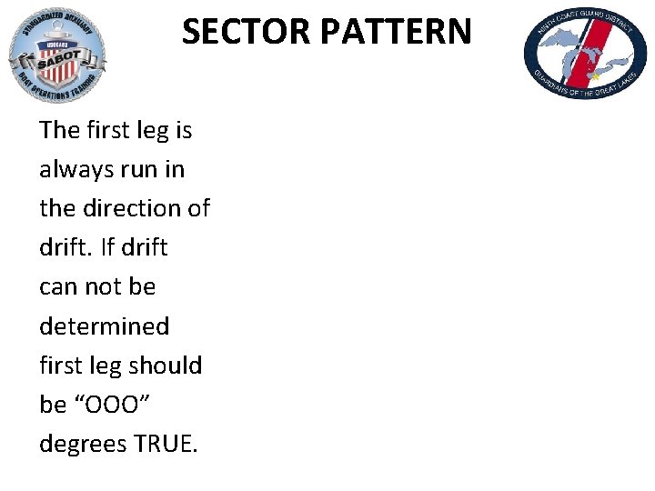 SECTOR PATTERN The first leg is always run in the direction of drift. If