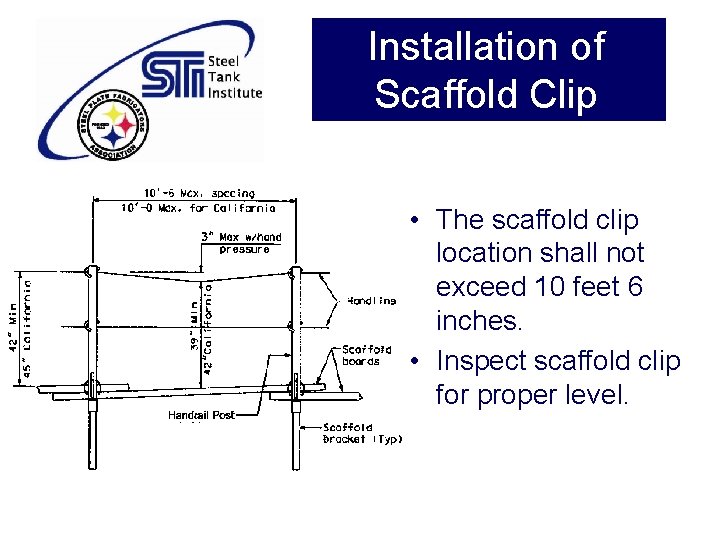 Installation of Scaffold Clip • The scaffold clip location shall not exceed 10 feet