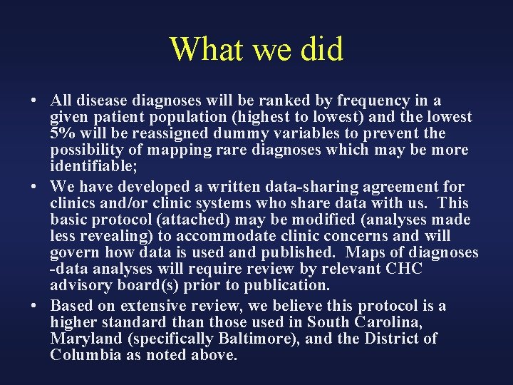 What we did • All disease diagnoses will be ranked by frequency in a