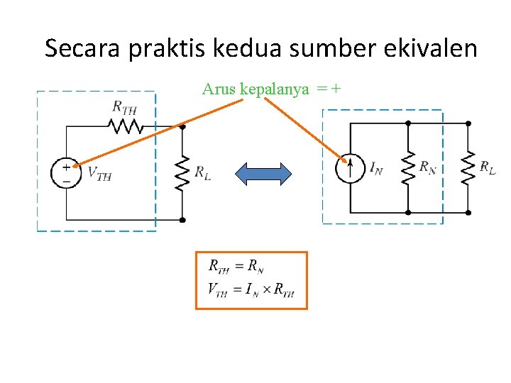 Secara praktis kedua sumber ekivalen Arus kepalanya = + 