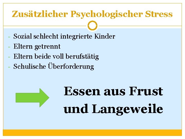 Zusätzlicher Psychologischer Stress - Sozial schlecht integrierte Kinder - Eltern getrennt - Eltern beide