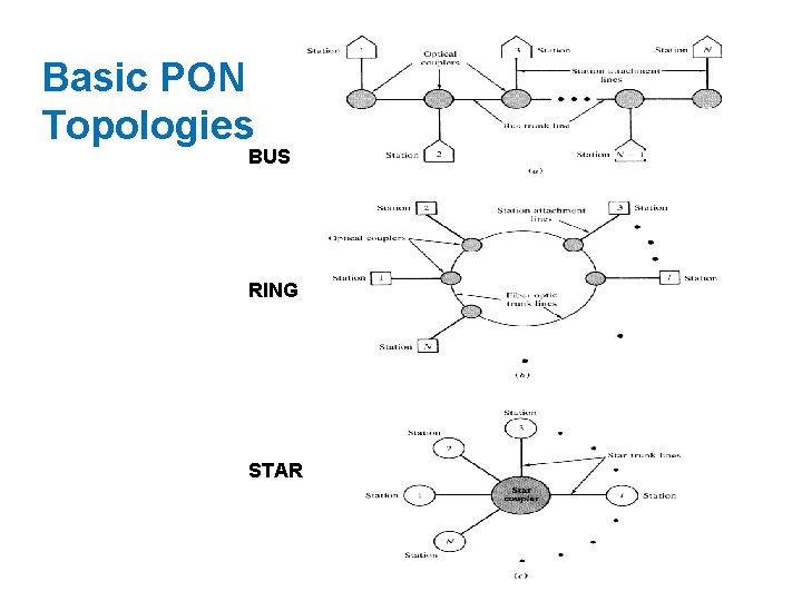 Basic PON Topologies BUS RING STAR 