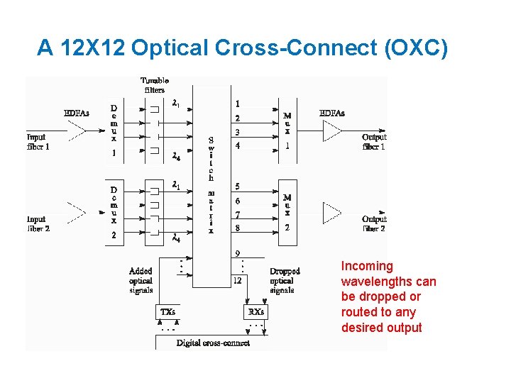 A 12 X 12 Optical Cross-Connect (OXC) Incoming wavelengths can be dropped or routed
