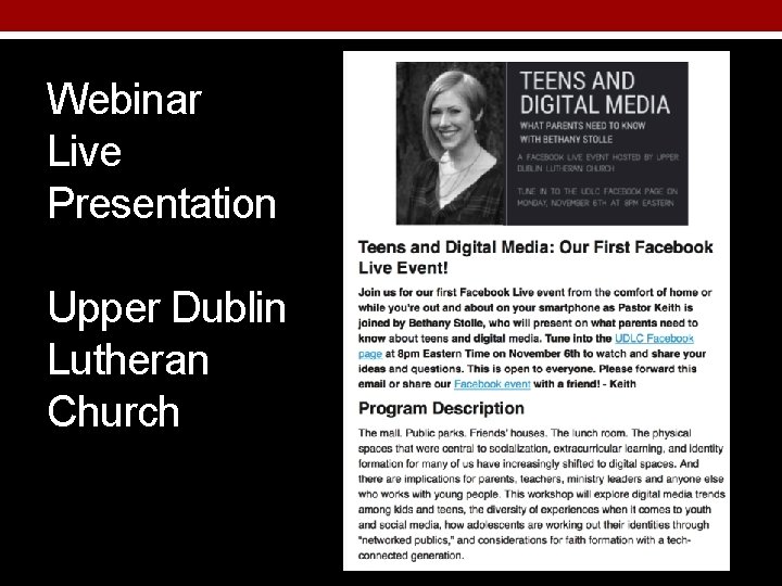 Webinar Live Presentation Upper Dublin Lutheran Church 