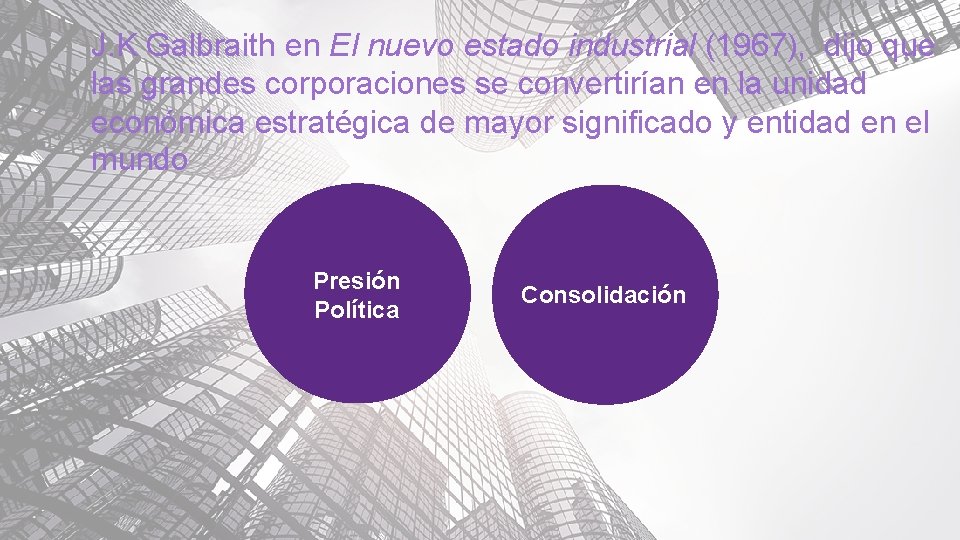 J. K Galbraith en El nuevo estado industrial (1967), dijo que las grandes corporaciones