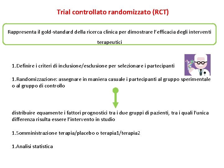Trial controllato randomizzato (RCT) Rappresenta il gold-standard della ricerca clinica per dimostrare l’efficacia degli