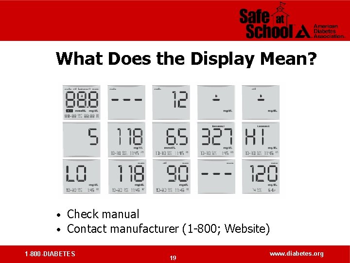 What Does the Display Mean? Check manual • Contact manufacturer (1 -800; Website) •