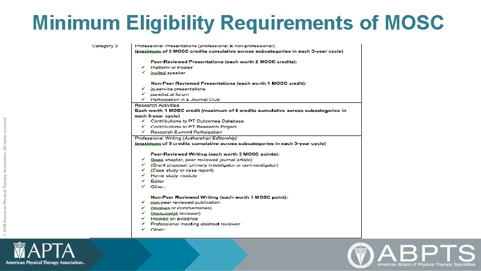 Minimum Eligibility Requirements of MOSC 