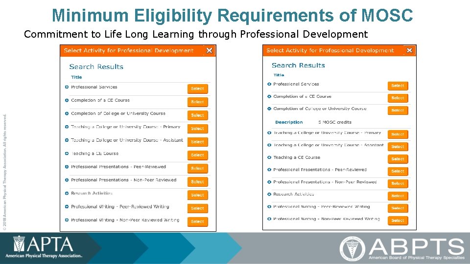 Minimum Eligibility Requirements of MOSC Commitment to Life Long Learning through Professional Development 