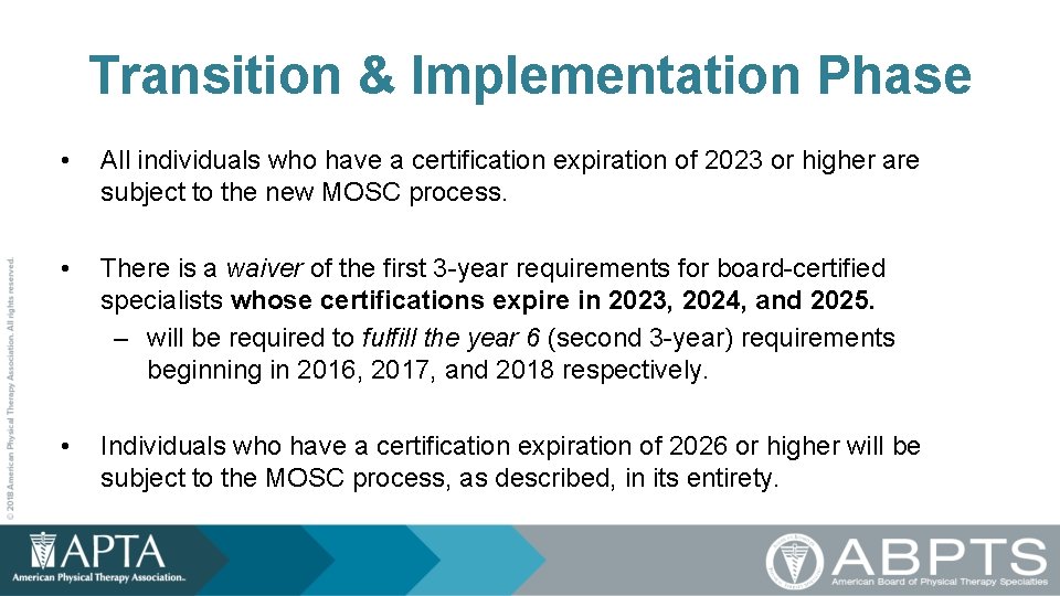 Transition & Implementation Phase • All individuals who have a certification expiration of 2023