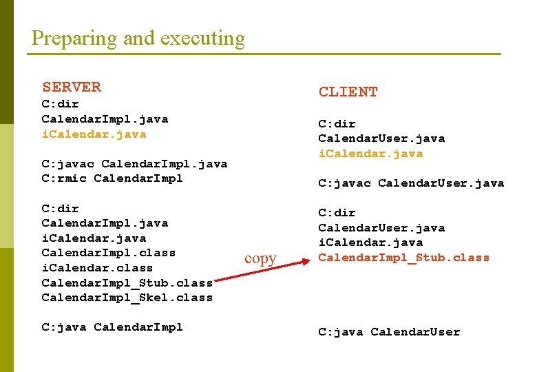 Preparing and executing SERVER CLIENT C: dir Calendar. Impl. java i. Calendar. java C: