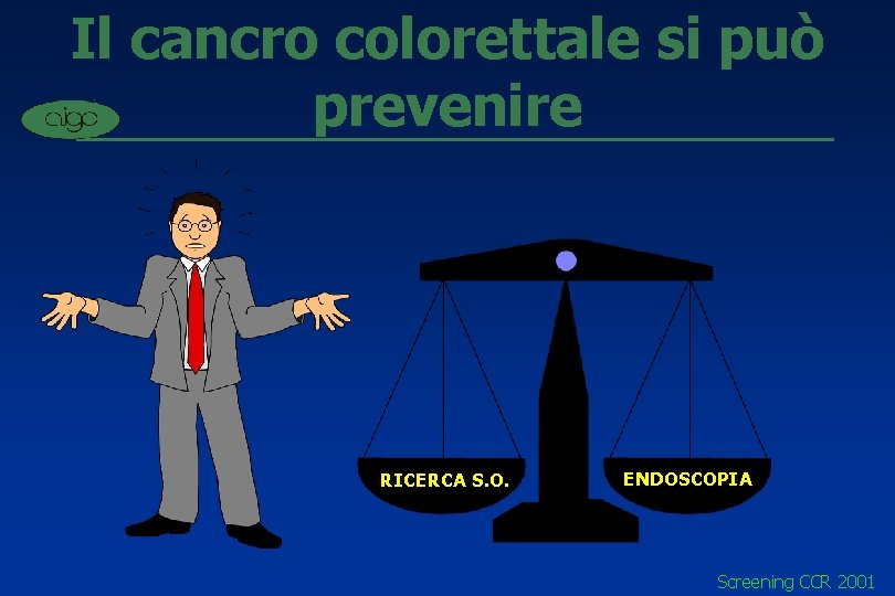 Il cancro colorettale si può prevenire RICERCA S. O. ENDOSCOPIA Screening CCR 2001 