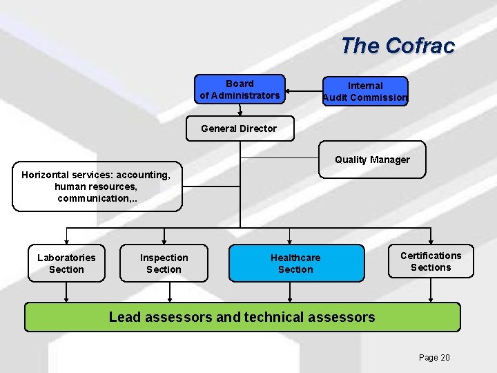 The Cofrac Board of Administrators Internal Audit Commission General Director Quality Manager Horizontal services: